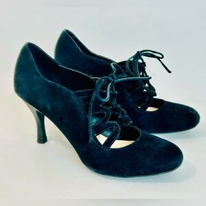 Franco Sarto Black Suede Lace-Up Heels, Round Toe, 3” Heels, size 8
